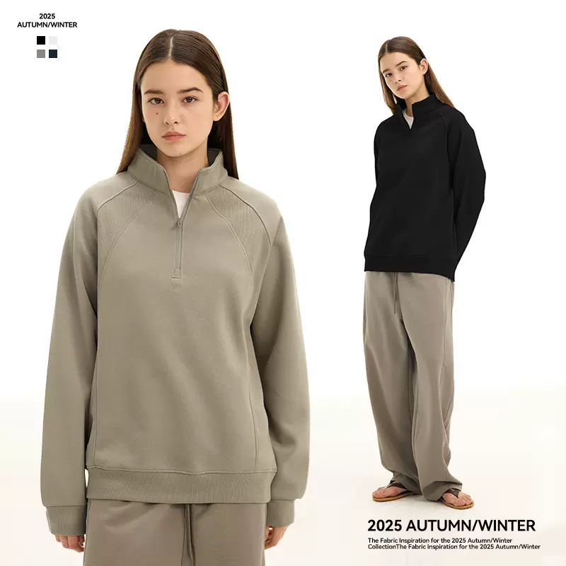 UNF   Cleanfit线条分割立领半拉链卫衣美式休闲宽松上衣男女同款