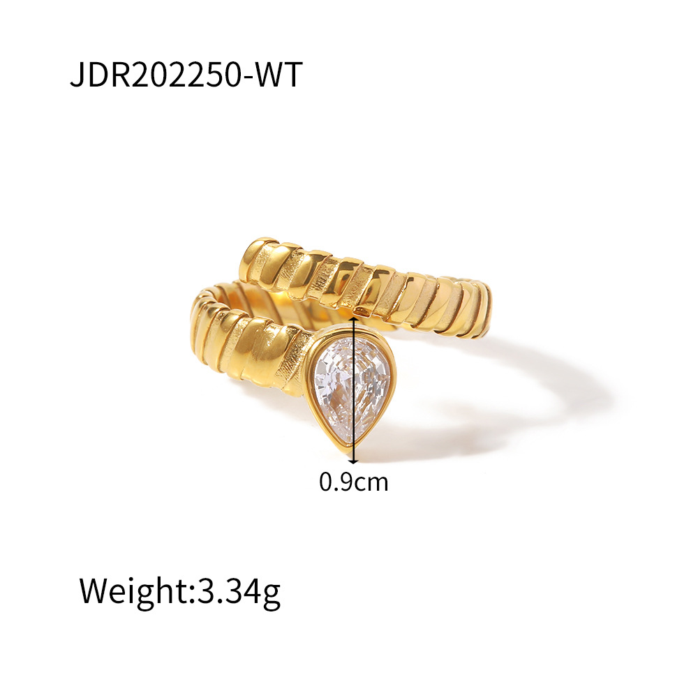 Fashion Geometric Stainless Steel Plating Zircon Open Ring