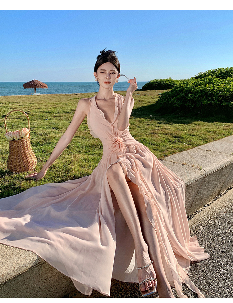 Beach Dress Women, Summer Wear For Seaside Vacations, Ultra-fairy Backless Dress, Bohemian Long Skirt With A Large Hem,_ecoleips.com