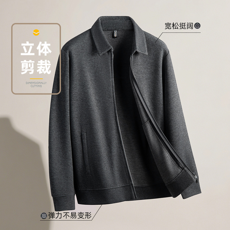 Men's Business Casual Jacket 2025 Autumn Modal Tencel Wool Lapel Executive Cardigan Middle-aged and Elderly Outerwear