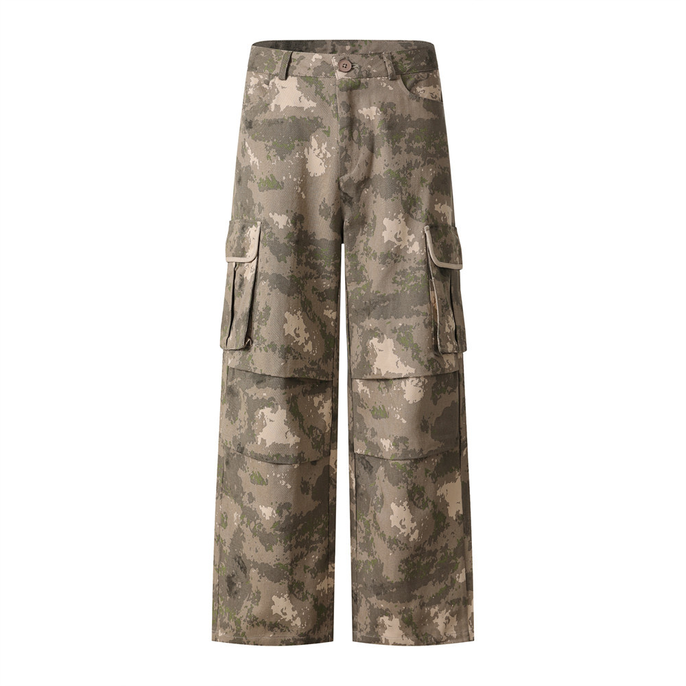 Amerikanische Camouflage-Cargohose für Herren, lockere Streetwear im Bergstil, Outdoor-Faltenhose, Fallschirmspringer-Freizeithose, gerade geschnitten_voghion.com