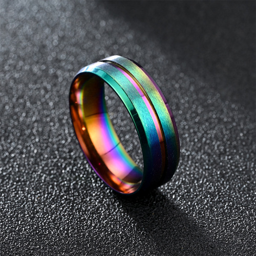 European and American cross-border new product 8MM wide middle groove frosted men's stainless steel ring European and American simple jewelry