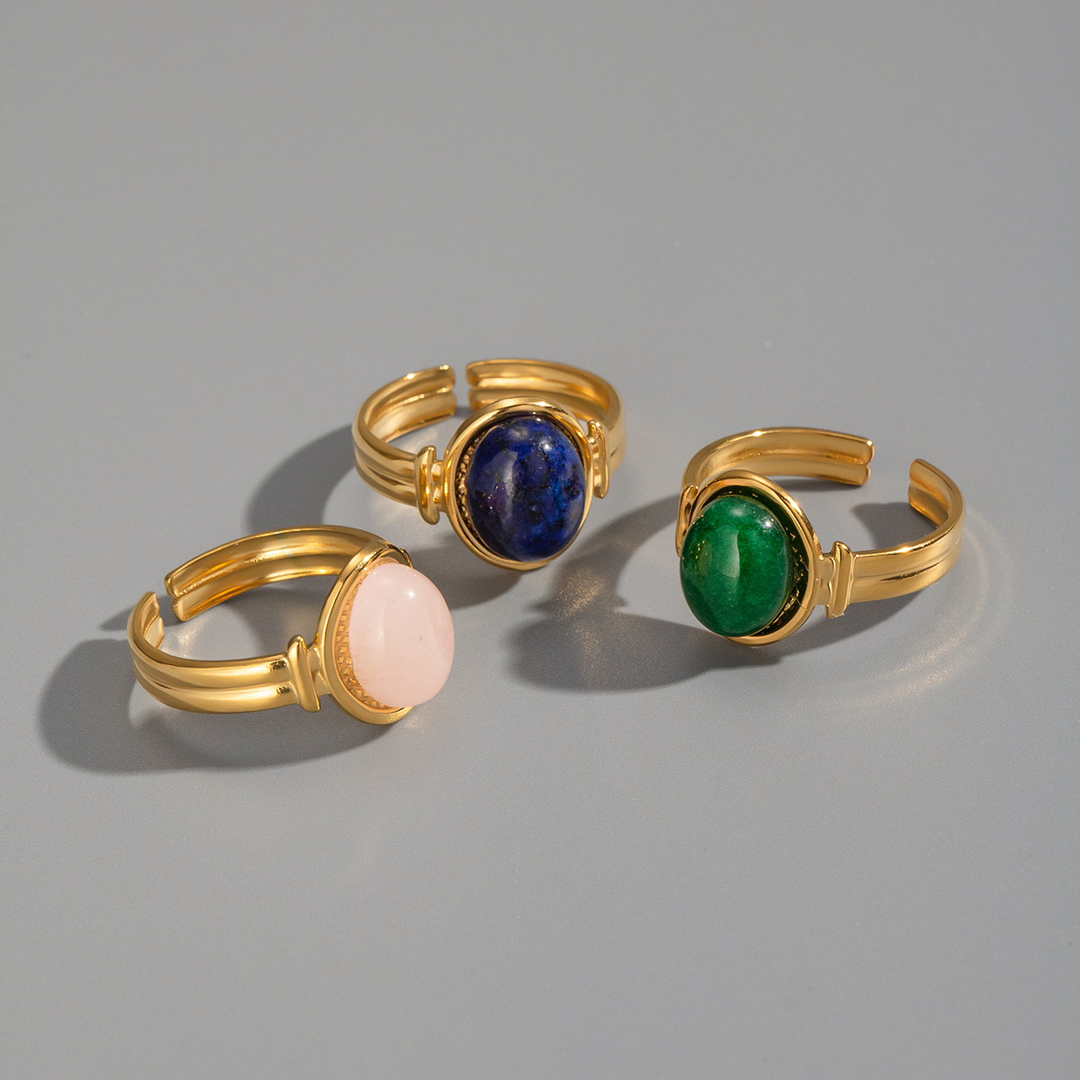 Vintage Natural Stone Open Ring Stainless Steel All-match Jewelry