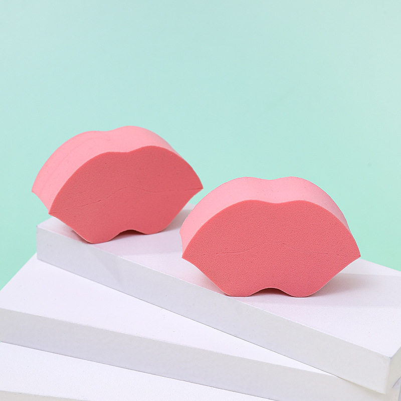 Customizado polvo de forma especial de boca esponja bloque húmedo seco suave no comer polvo no pegado polvo boca maquillaje huevo maquillaje de belleza