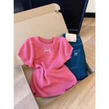 树莓粉新色夏季新款蝴蝶结针织衫甜美纯色修身镂空后背短款上衣