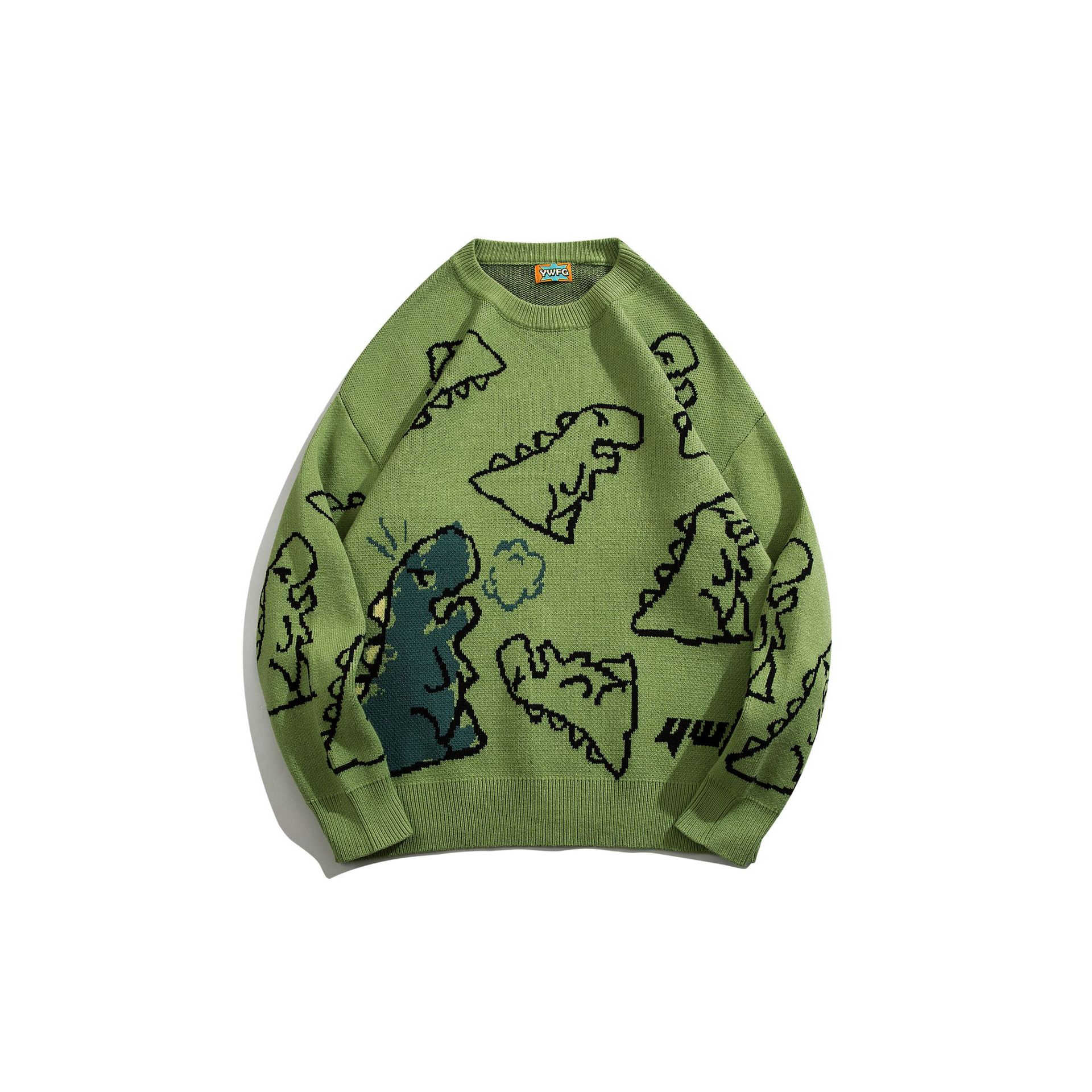 Vêtements pour hommes 2024 Hong Kong style couple porte neutre petit dinosaure décontracté pull ample femme tout match pull col rond_voghion.com