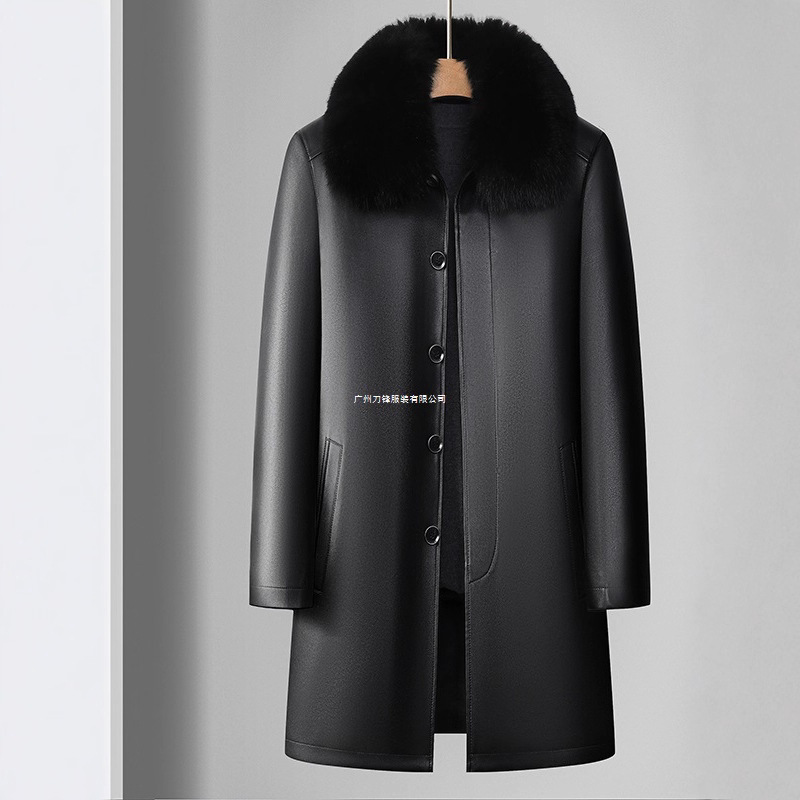 皮毛一体真皮男士中长款外套中老年爸爸可拆卸两穿加厚皮大衣风衣