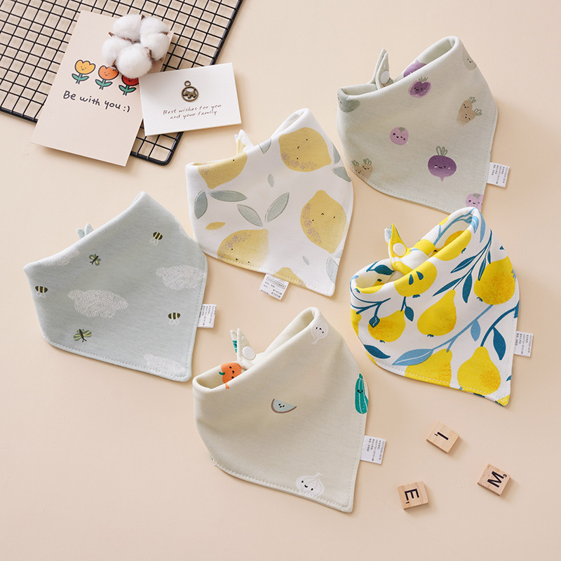 Baby bib baby triangle cotton double-layer snap button newborn bib children's anti-spitting milk scarf
