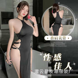 三生吟性感情趣内衣纯欲高开叉长裙旗袍睡衣女火辣激情套装8424