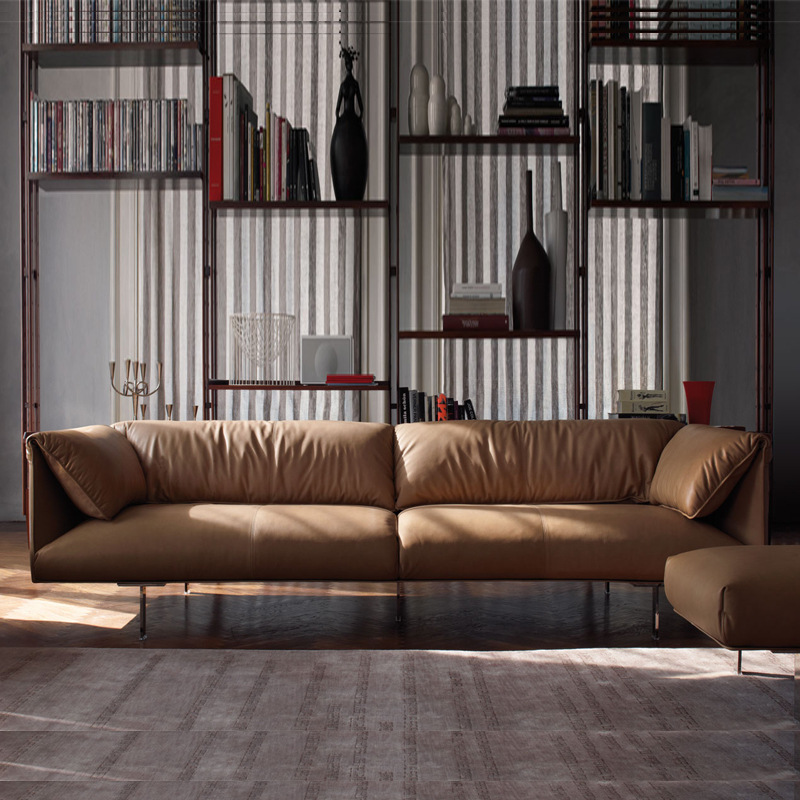 Italian modern luxury leather sofa with Nordic minimalist metal legs, three-seater sofa for small apartments, creative "ear" sofa