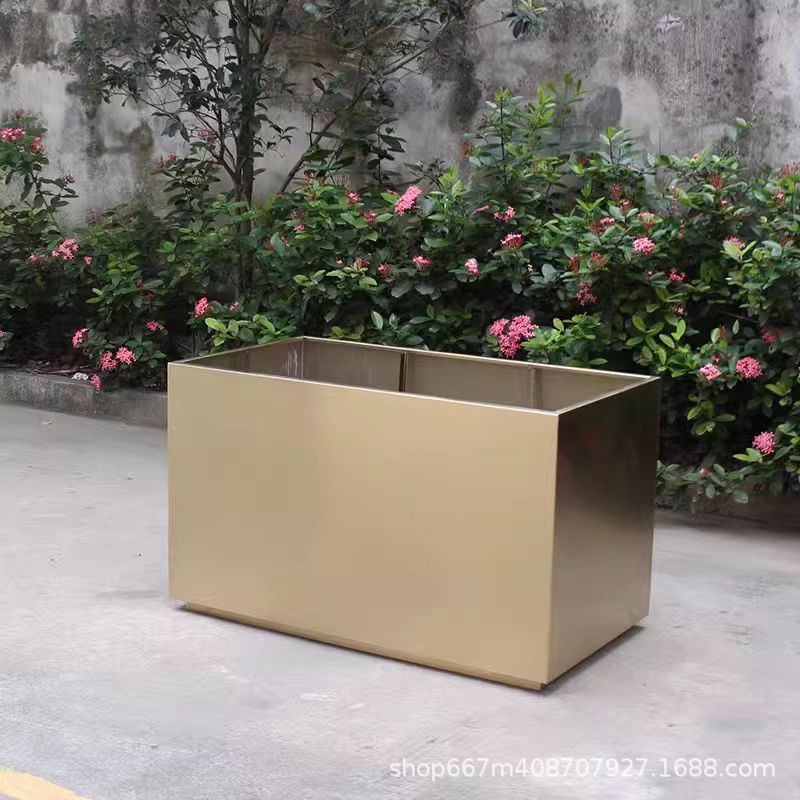 Caja de flores de acero inoxidable al aire libre combinación de cama de flores móvil divisoria de péndulo exterior departamento de ventas valla municipal caja de plantación de tanque de flores