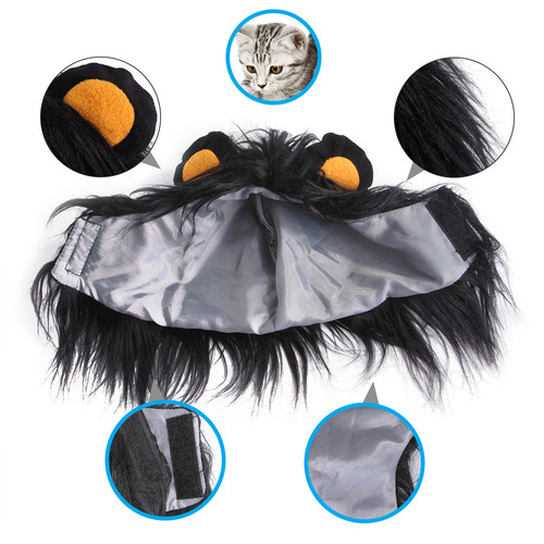 Cross-border manufacturer headwear, wigs, hats, funny costumes for pet cats, puppy and cat costumes, lion headgear
