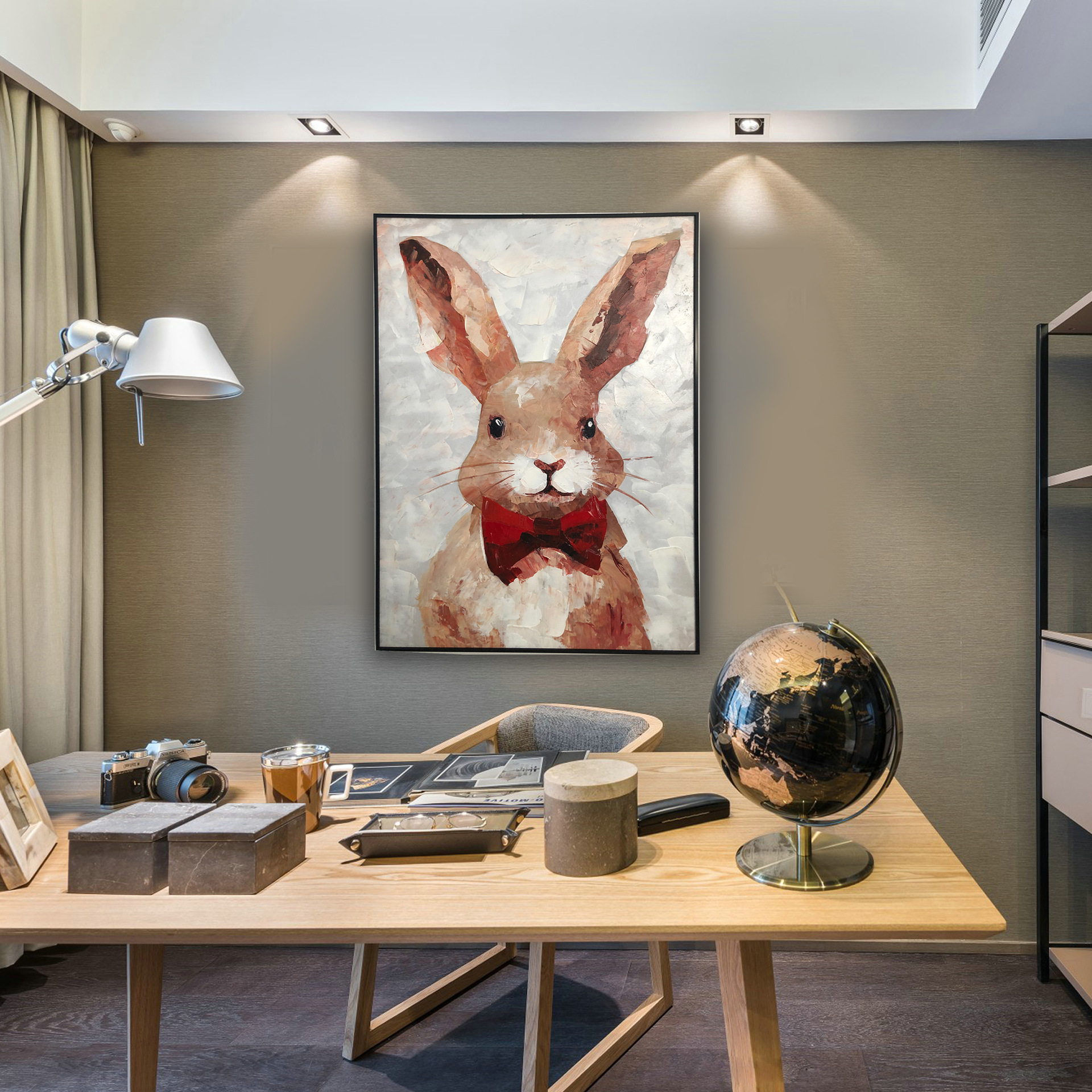 豪华设计墙装饰纯手工刀画动物可爱兔子经典艺术卧室挂画