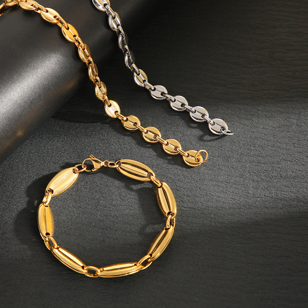 European and American Hip-Hop Bracelet for Men and Women Niche All-Match Punk Geometric Bracelet Vintage Coffee Bean Chain Buckle Jewelry