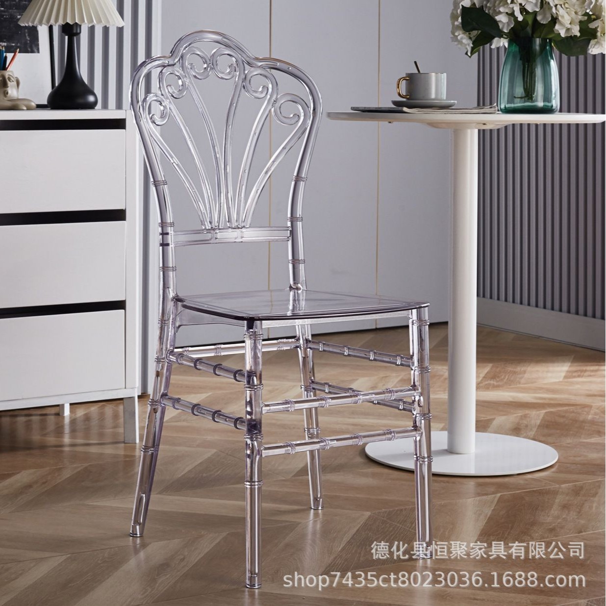 Fábrica directa de acrílico silla de comedor boda al aire libre Napoleón silla de comedor hotel banquete silla transparente