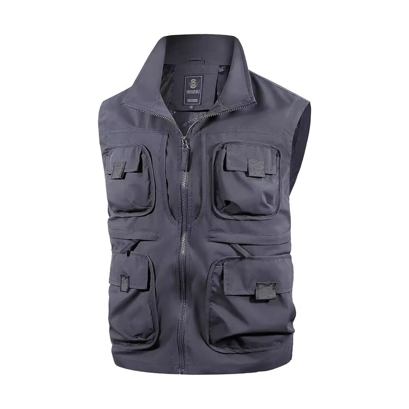 AliExpress Multi-Pocket Vest Collar Loose plus size Sleeveless Jacket Casual Men's Waistcoat Vest Vest Vest Manufacturer