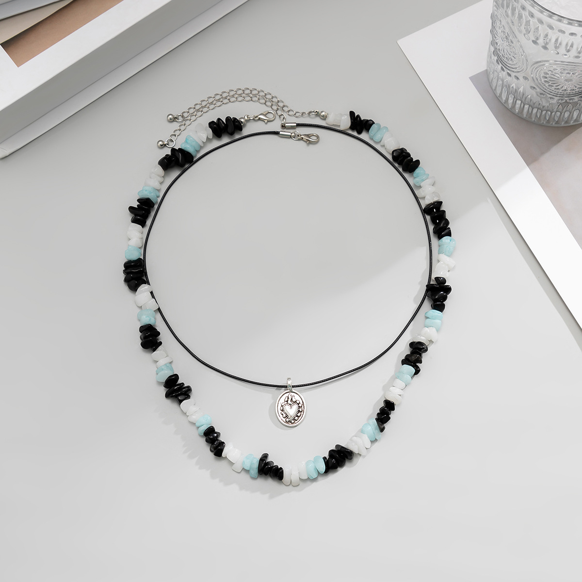 1 Piece Bohemian Heart Shape turquoise Beaded Metal Menu0027S Layered Necklaces