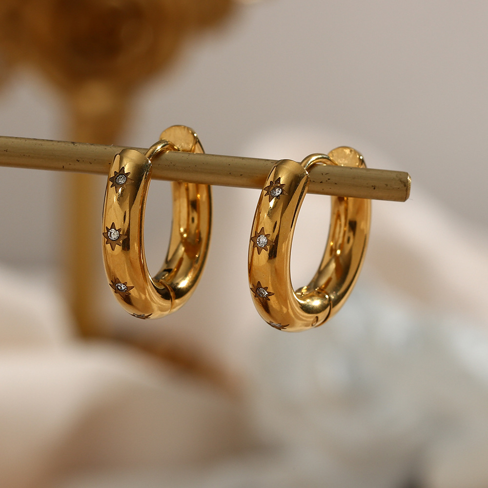 10g Weight 0.03µm-0.05µm Gold Plating Thickness PVD Coated Real Gold Plated 18K Gold Star 304 Stainless Steel Simple Style Waterproof Non Tarnish Earrings