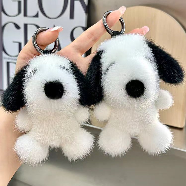 Lindo llavero de piel sintética de visón, colgante de peluche para mochila con forma de cachorro, adorno para bolso estilo Chanel, muñeco adorable y versátil.