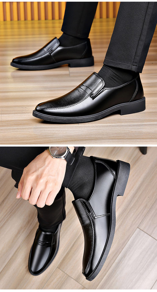 Giày da nam công sở mũi nhọn vân da nổi, kiểu Anh, gót thấp 1–3 cm — XH01 màu đen chi tiết 15