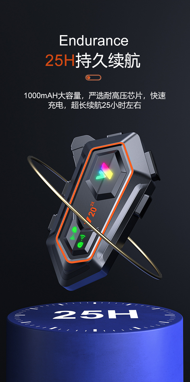 New Cross-Border Y20-2X Motorcycle Helmet Bluetooth Headset Long-Distance Intercom Riding Long-Lasting Helmet Headset