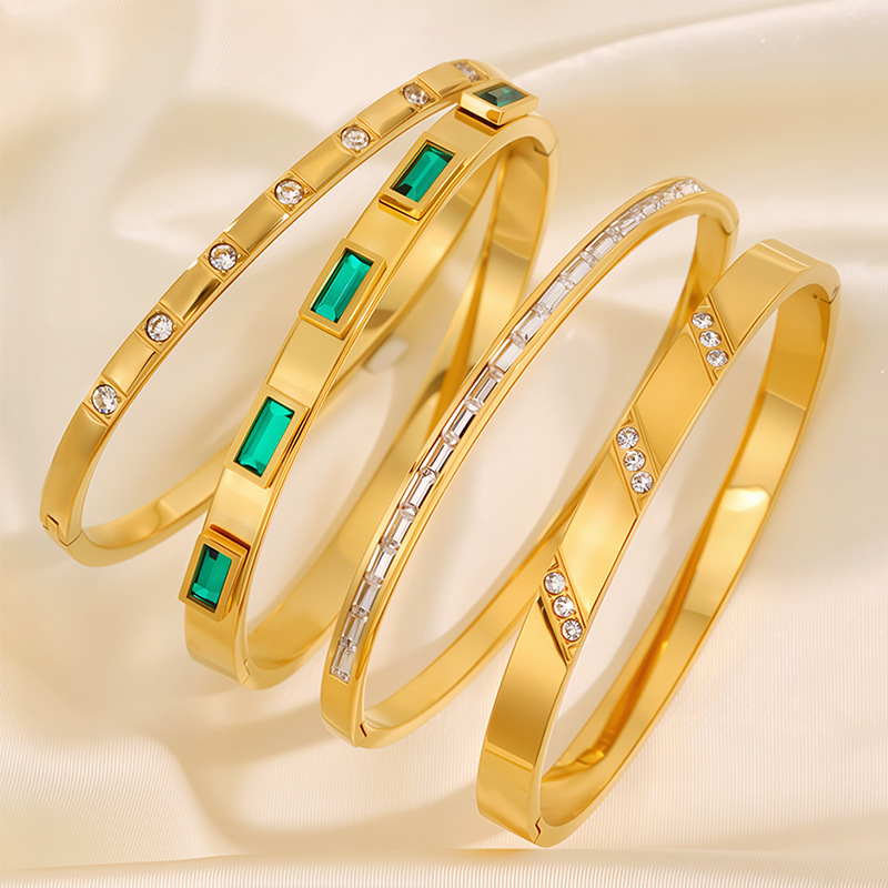 Pulsera de acero de titanio para mujer, sentido de alta gama, pulsera retro europea y americana que no se desvanece, oro de arena, apertura, circón, joyería de pulsera de acero inoxidable image 4