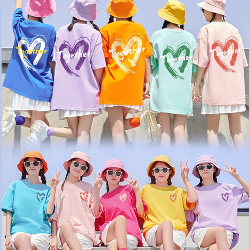 Spring and Summer Dopamine-Colored Short-Sleeve T-Shirts for Women, Loose Fit, Suitable for Outings, Bridesmaids, Sister Groups, and Team Gatherings, Customizable