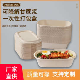 餐厅外卖甘蔗浆可降解一次性打包盒500ml餐饮外卖小吃沙拉纸餐盒