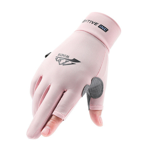 Foreign trade new ice silk gloves with two fingers exposed, breathable, sweat-absorbent, lightweight, driving, cycling, sports, sun protection, fishing gloves for men and women