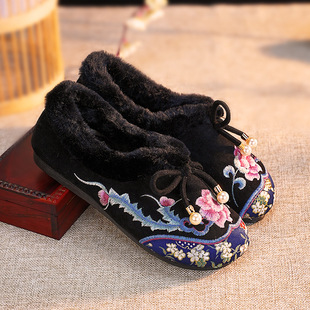 Old Beijing cloth shoes cotton-padded shoes new winter thickened warm non-slip thick bottom versatile Chinese style Ethnic embroidered shoes for women