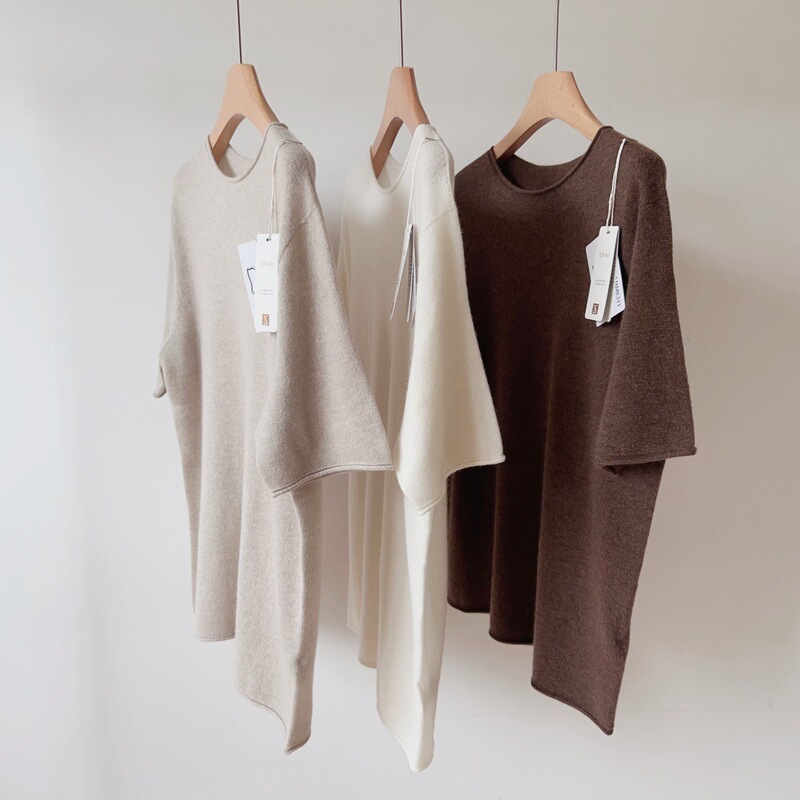 High-Quality Seamless One-Piece Cashmere Normcore Style Curled Round Neck Short-Sleeved Knitwear Soft and Skin-Friendly Pullover Woolen Knitwear