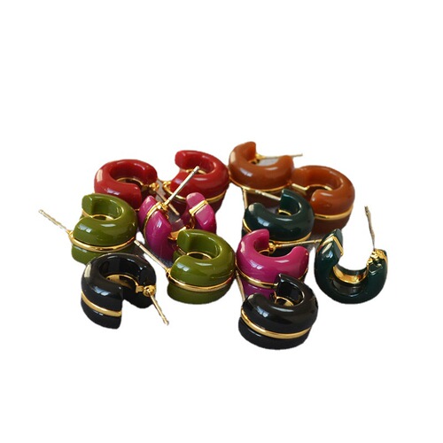 Le Marais Korean-style niche design gorgeous colorful coarse simple small gold thread C-shape earring earrings jewelry for women