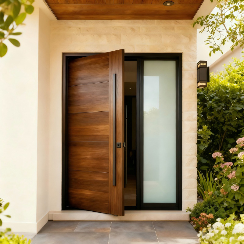 偏轴门入户玻璃子母对别墅大门进户防盗门中轴定制仿木纹出口外贸