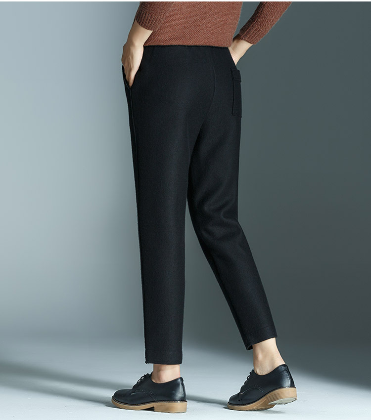 Quần culottes nữ ống rộng cạp cao dáng suông chất len mềm mại — Màu đen chi tiết 32