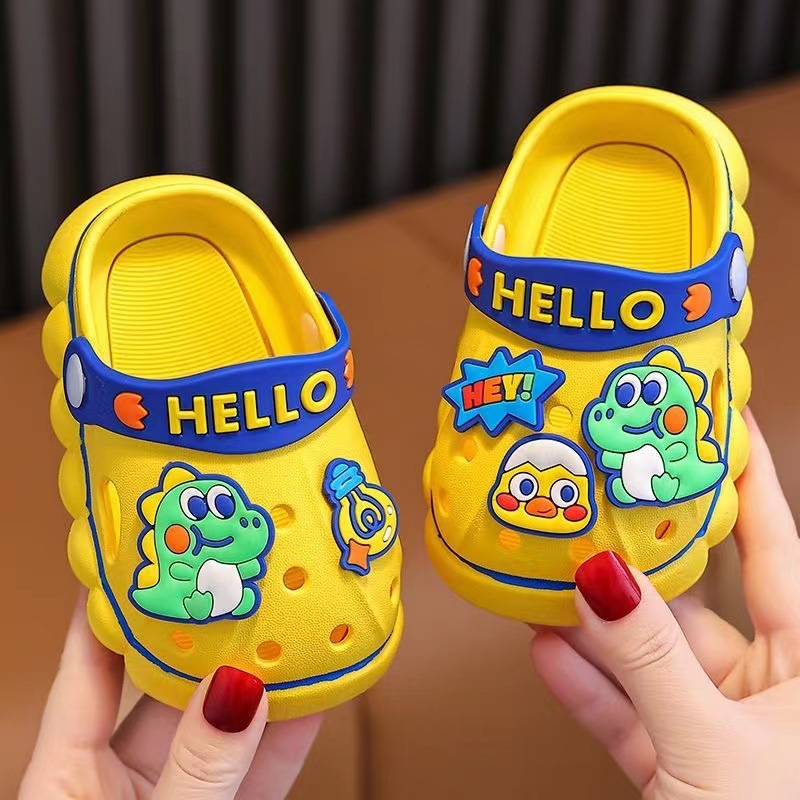 Children's Slippers Baotou Boys and Girls Baby Non-Slip Soft Bottom Sandals Small and Medium-Sized Kidsren's Sandals Dinosaur Cartoon Clogs
