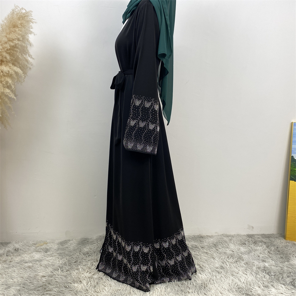 Modest Abaya Dress/Muslim Dress Women Rhinestone Cardigan Robe Fashion For Muslim Clothing_ecoleips.com