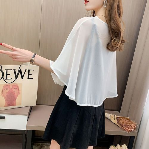 Short chiffon women's capelet for  summer outerwear, paired with cheongsam dresses, open sweater-style thin jacket, sun protection clothing.