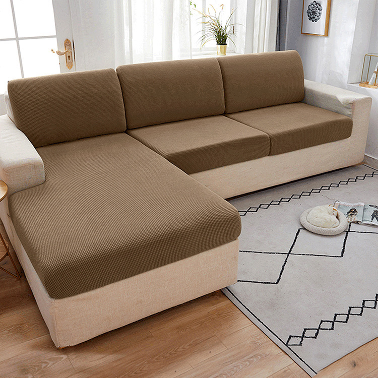 Funda de cojín de sofá de forro polar elástico de color sólido para venta al por mayor transfronteriza, funda universal para sofá con diseño de grano de maíz.