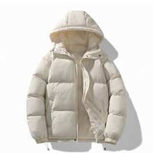 2024新款棉服男短款面包服纯色二开连帽保暖加厚休闲外套男情侣抖