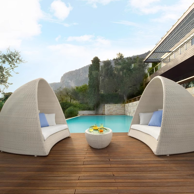 Cama de caña al aire libre doble jaula de pájaros sofá cama de vacaciones villa de ocio terraza tumblr balcón cama redonda tumblr