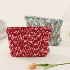 亞馬遜專供 毛線針織化妝包大容量高級感拼色收納洗漱包 箱包工廠