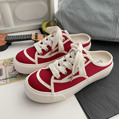 2023 Summer Baotou Half-Slippers for Women, Outwear Thick-Soled Elevating Style, Korean-Style Backless Canvas Shoes 67-055