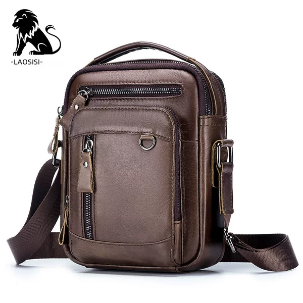 Genuine Leather Men's Crossbody Bag, First-Layer Cowhide Shoulder Bag, Multifunctional Retro Cowhide Handbag, Commuter Mini Bag