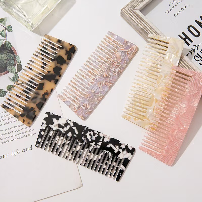 Exportación transfronteriza a Japón y Corea del Sur peine de dientes anchos de venta caliente fibra ácida acetato ecológico esponjoso peine para mujer peine para el cabello seco y húmedo