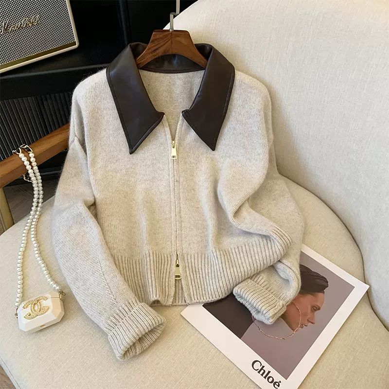 实拍针织开衫毛衣外套女装秋装秋冬外穿2025新款爆款宽松拉链上衣