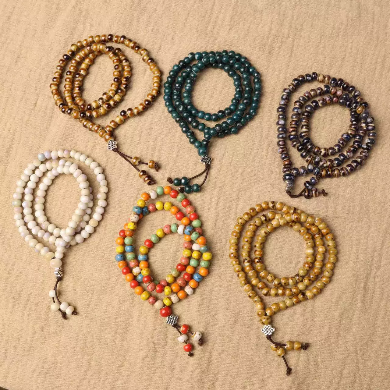 Посуды из Jingdezhen любовь к керамике национальная традиция Ceramic three-ring necklace stack с браслетом 108 бусин однотонная серия
