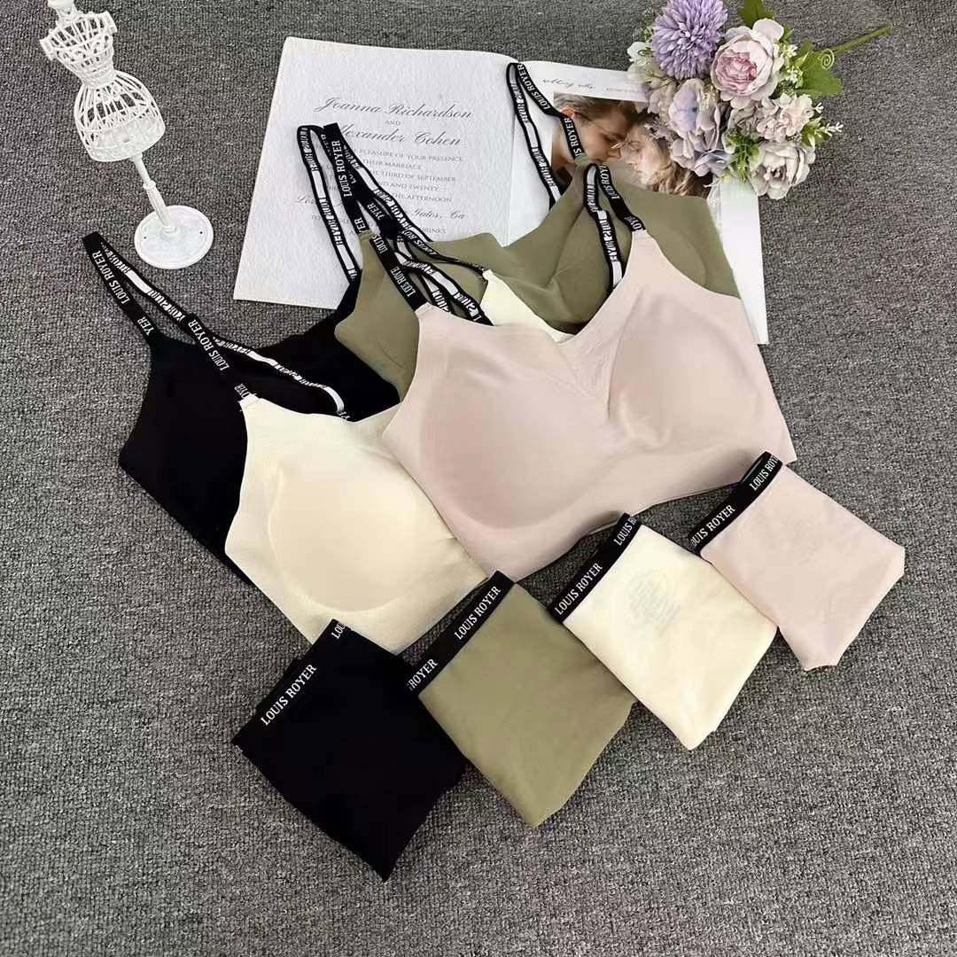 Nueva ropa interior sin marcas para mujeres Pequeño pecho anti-caída delgada sin anillo de acero cómodo bra set