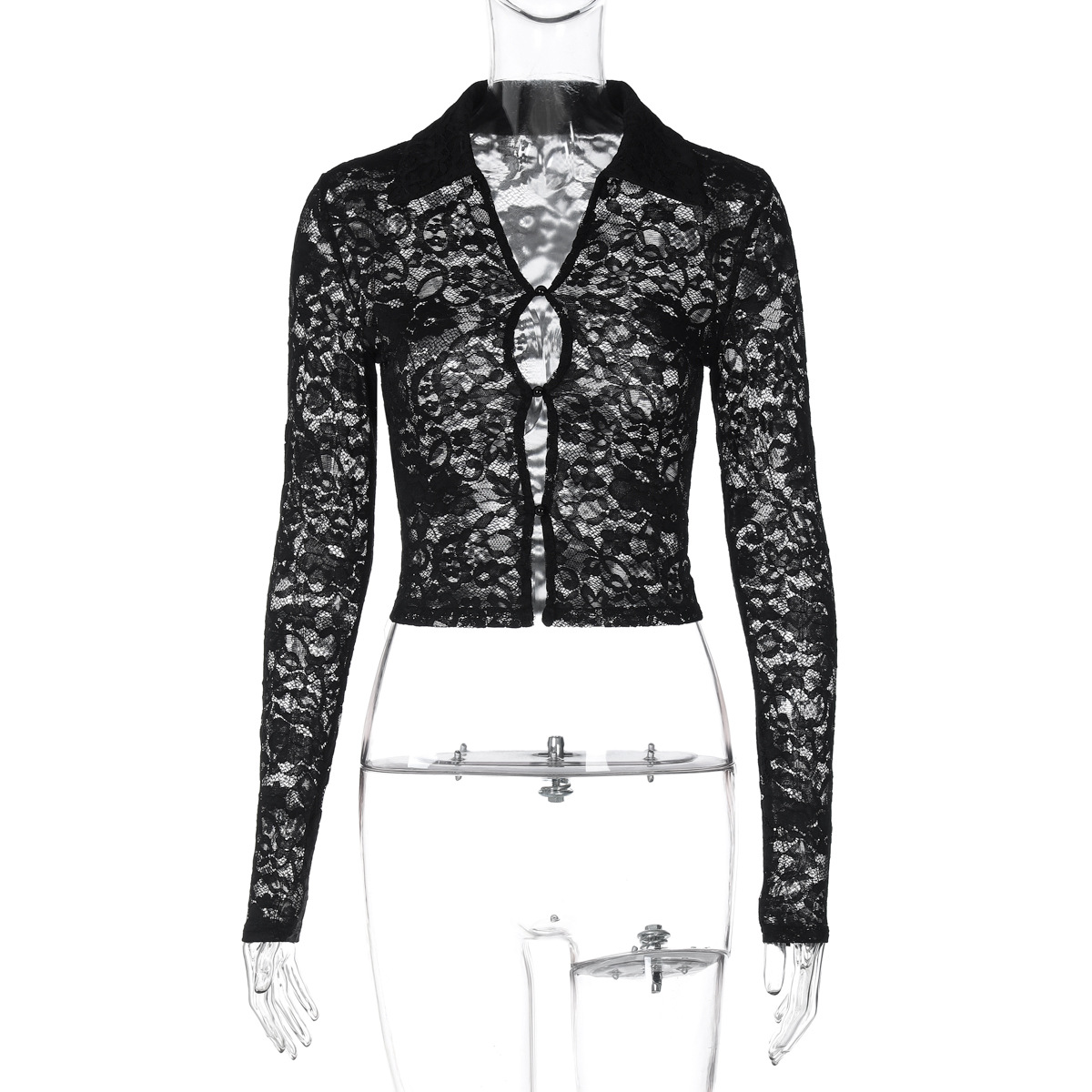 Women Clothing Spring Summer Sexy Lace Cardigan Lightweight Long Sleeved Top