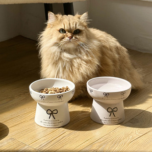 New Cat Food Bowl Ceramic High Foot Pot Protects Cervical Spine Cat Rice Bowl Water Bowl Double Bowl Anti-overturning Dog Pet Bowl