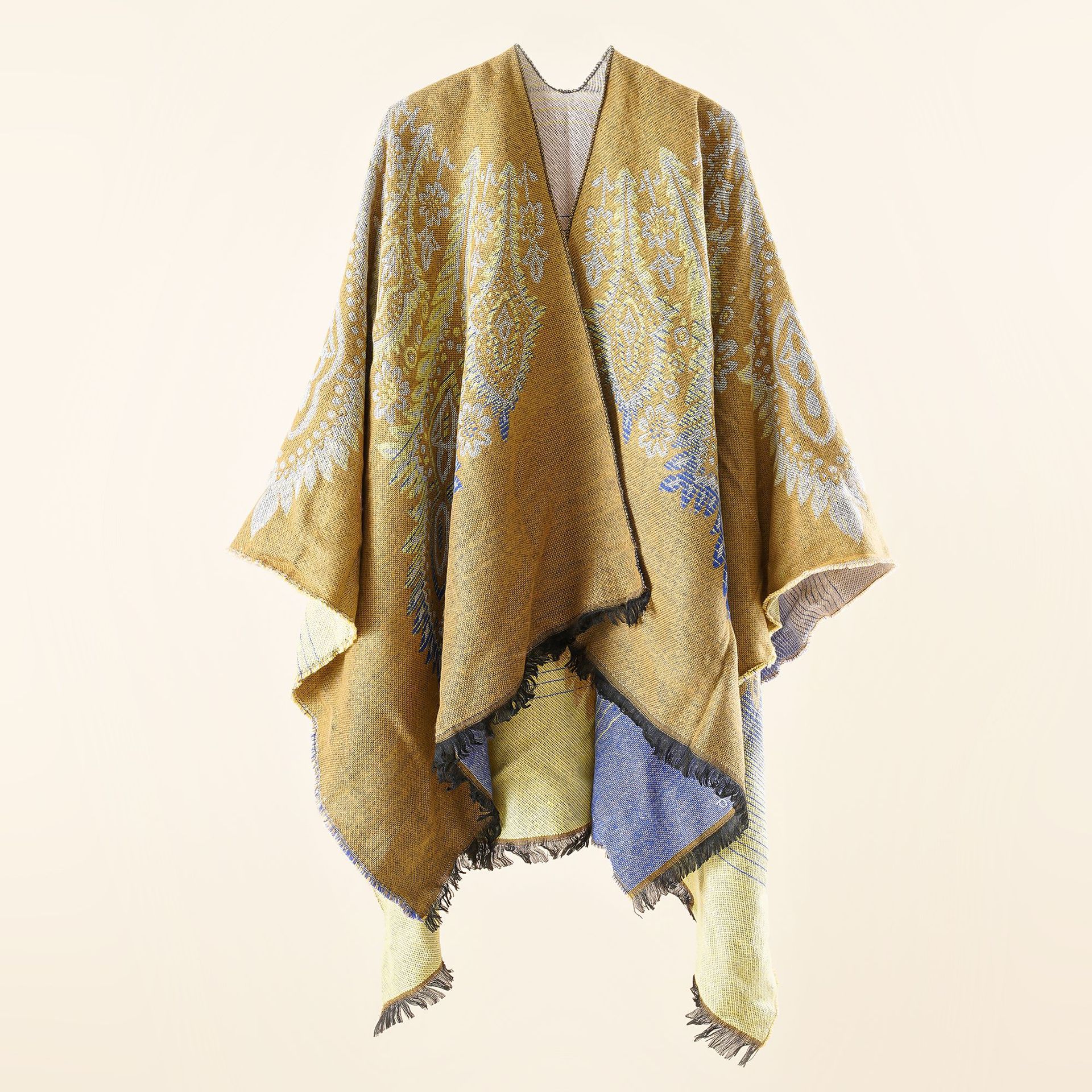 Chal de las mujeres Otoño e Invierno moda de la calle de Europa y América ins moda floral caliente gran chal de punto prendas de vestir exteriores del Cabo